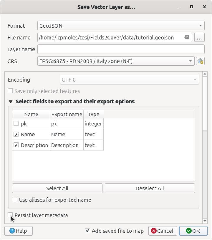 Export settings