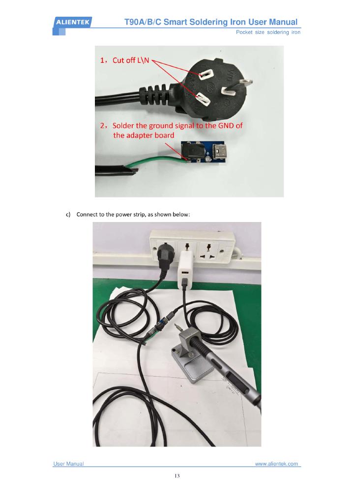 Photo of a plug with live and neutral prongs cut off, and with earth connected to the ground pin of an USB-C female/female adapter